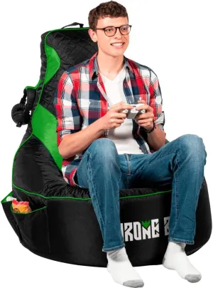 Gaming Bean Bag Chair for Adults and Teens [Cover ONLY No Filling] - High Back Beanbag or Dorm Chair with Cup Holder for Gamers (Black/Green)