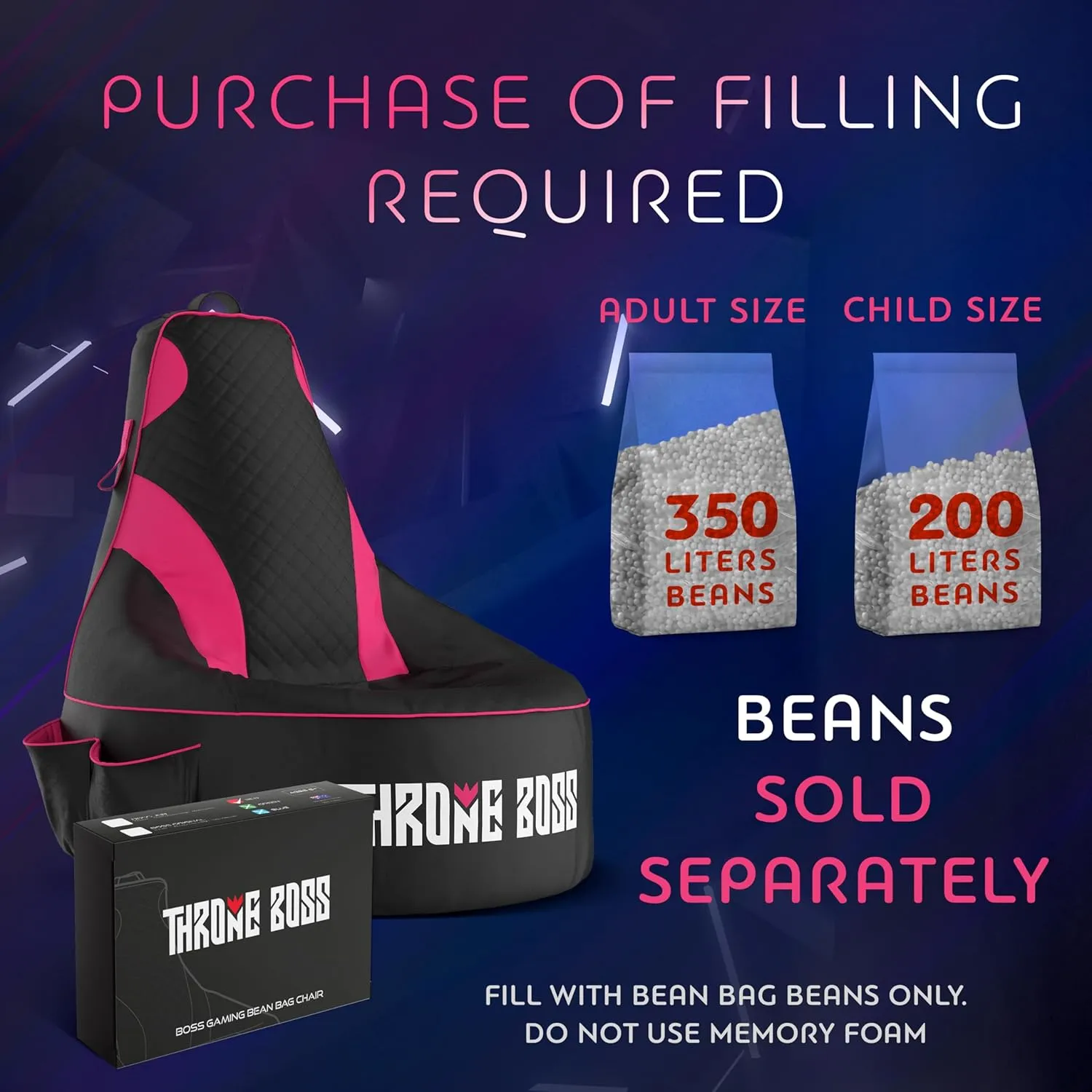 Gaming Bean Bag Chair for Adults and Teens [Cover ONLY No Filling] - High Back Beanbag or Dorm Chair with Cup Holder for Gamers (Black/Pink)