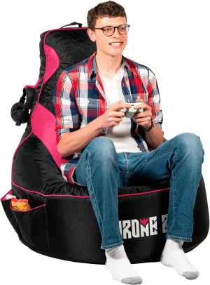 Gaming Bean Bag Chair for Adults and Teens [Cover ONLY No Filling] - High Back Beanbag or Dorm Chair with Cup Holder for Gamers (Black/Pink)