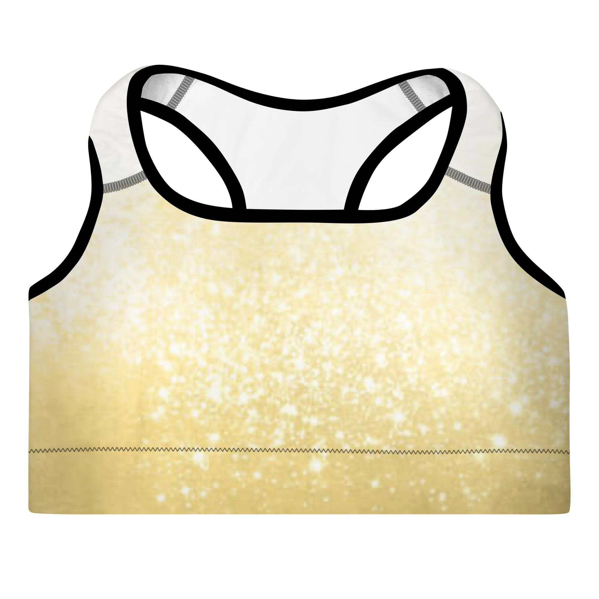 Gold and White Print Padded Sports Bra (black or white outline)