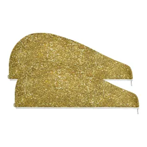 Golden Shiny Gold Glittering Background Yellow Holiday Tinsel 2 Packs Hair Towel Wrap, Absorbent Turban Bath Hair Towel Hat, Quick Drying Hair Towel with Button for Curly, Long, Thick Hair