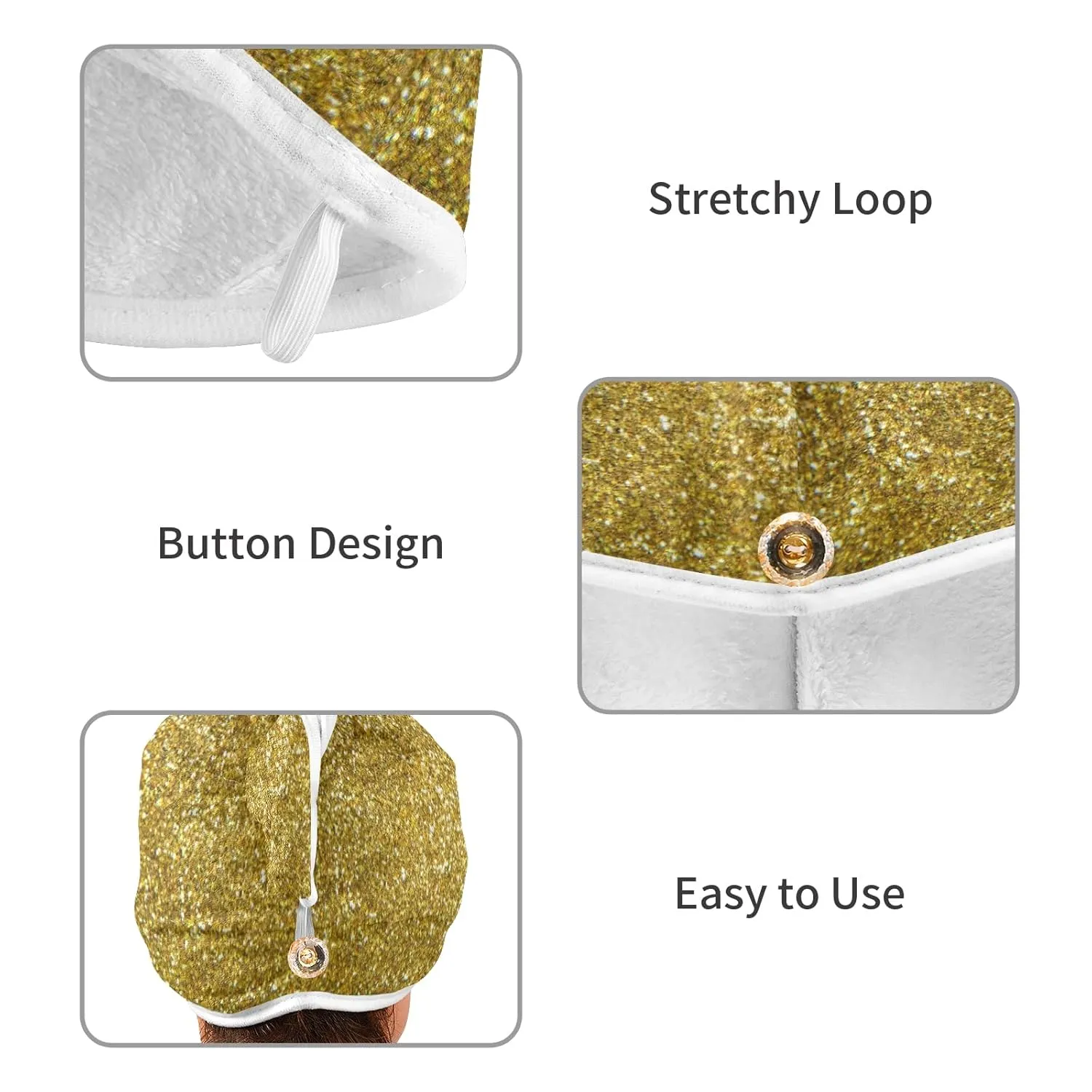 Golden Shiny Gold Glittering Background Yellow Holiday Tinsel 2 Packs Hair Towel Wrap, Absorbent Turban Bath Hair Towel Hat, Quick Drying Hair Towel with Button for Curly, Long, Thick Hair