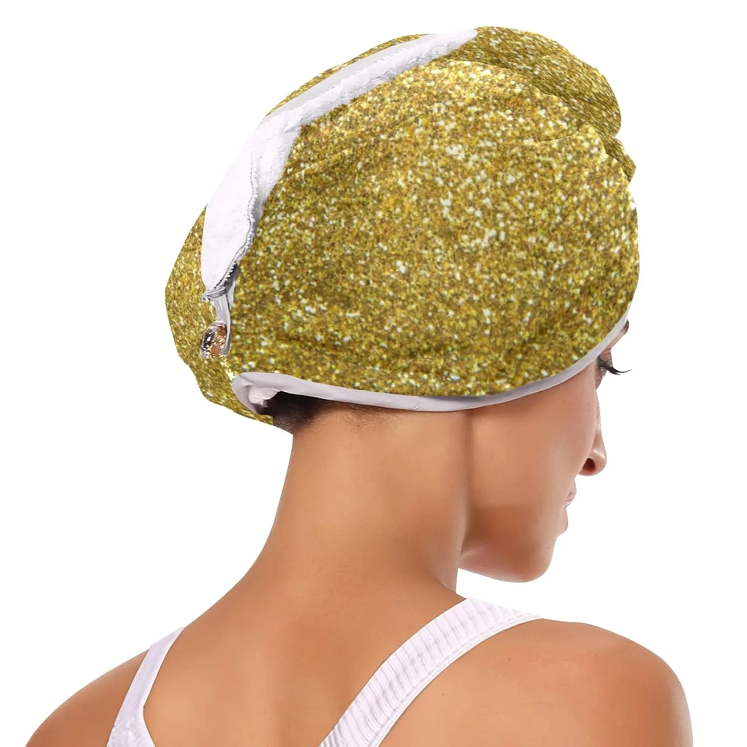 Golden Shiny Gold Glittering Background Yellow Holiday Tinsel 2 Packs Hair Towel Wrap, Absorbent Turban Bath Hair Towel Hat, Quick Drying Hair Towel with Button for Curly, Long, Thick Hair