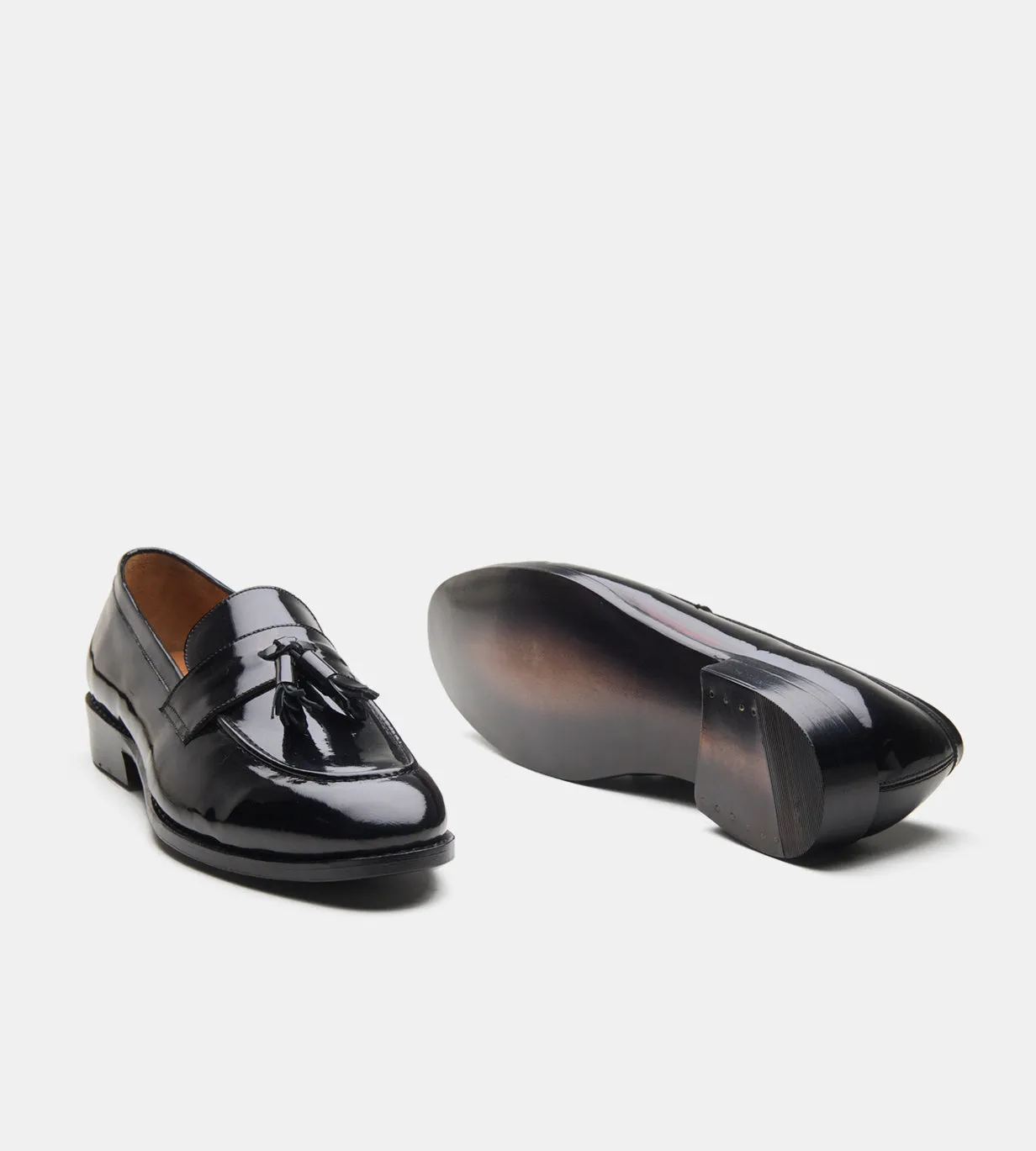 Goodyear Welted Black Patent Tassel Loafers
