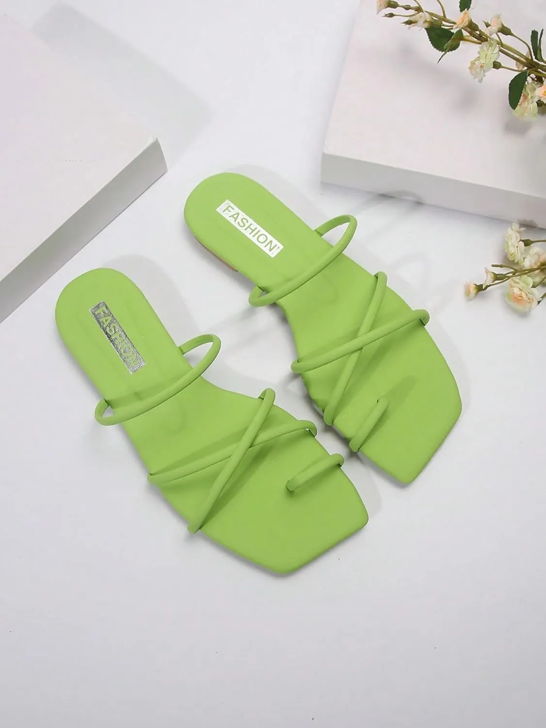 GORGLITTER Women's Criss Cross Strap Flat Sandals Ring Toe Thong Flip Flop