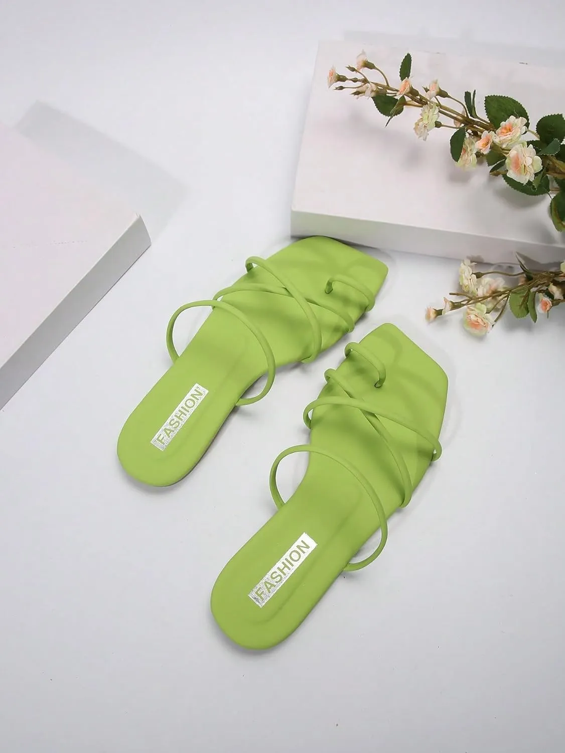GORGLITTER Women's Criss Cross Strap Flat Sandals Ring Toe Thong Flip Flop