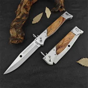 Goshawk 13" Large AK47 CCCP Button Lock Pocket Knife with Slide Safety Lock，Portable Tactical Folding Knives，440C Steel Blade and Wooden Handle，Gifts for Men，EDC Tool for Camping，Hunting