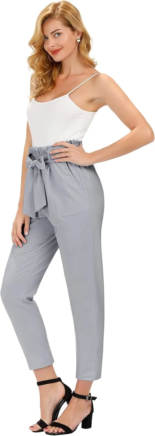 GRACE KARIN Women's Cropped Paper Bag Waist Pants with Pockets