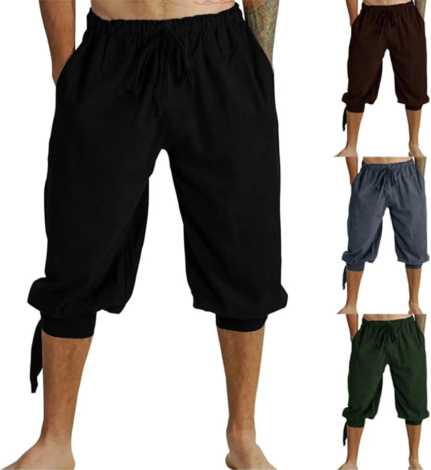 GRAJTCIN Medieval Pirate Pants Men Short Renaissance Viking Lace Up Cosplay