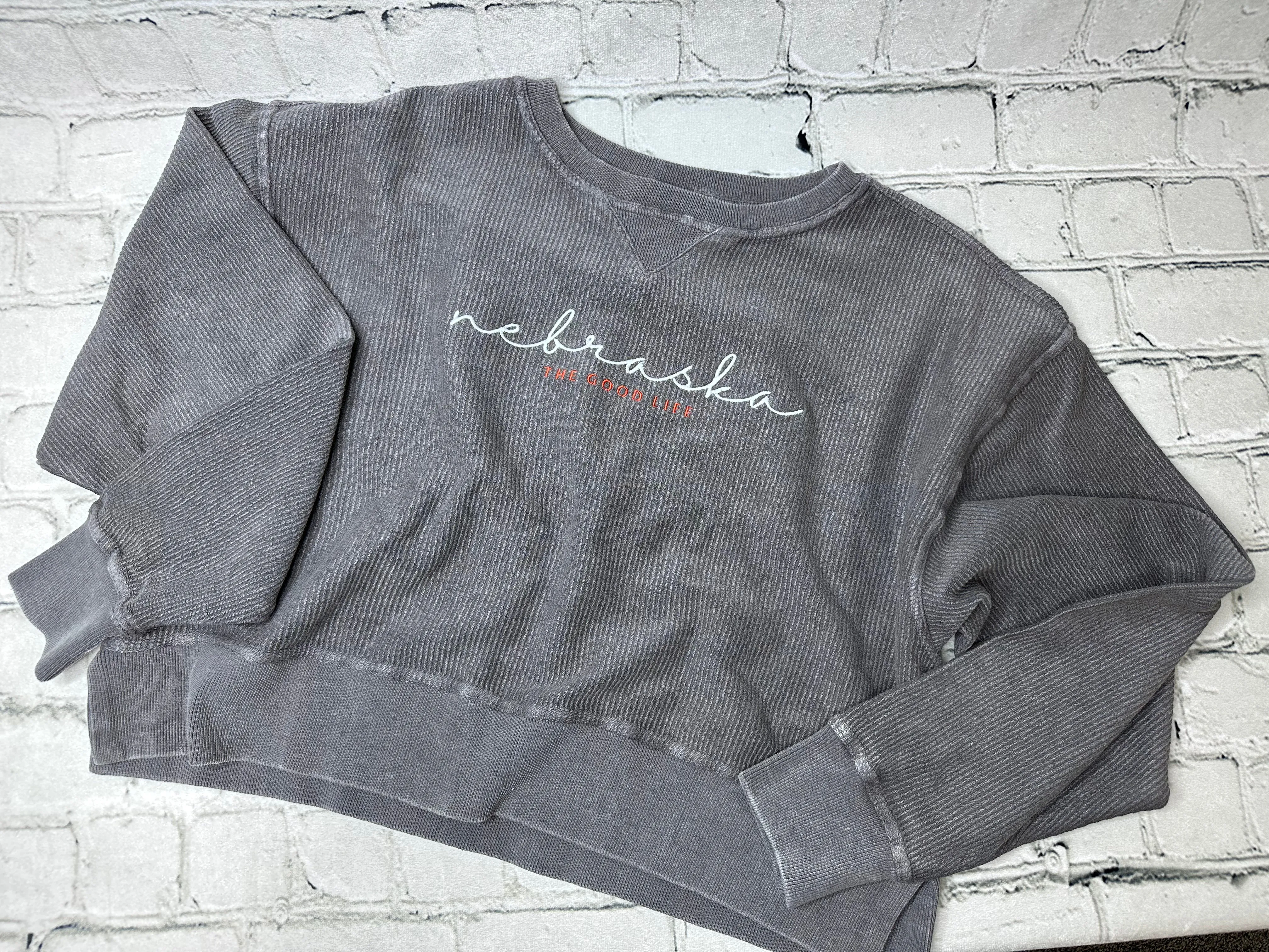 Grey Boxy Nebraska Corded Crew