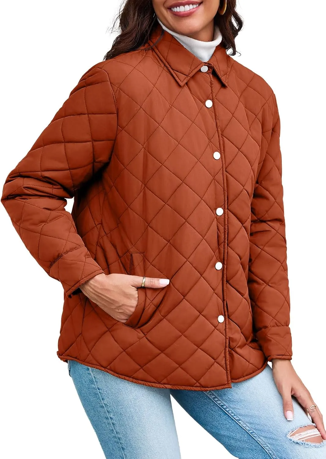 Grlasen Women's Lightweight Quilted Jacket Stand Collar Single-breasted Long Sleeve Warm Oversized Coat with Pockets