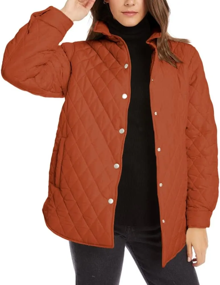 Grlasen Women's Lightweight Quilted Jacket Stand Collar Single-breasted Long Sleeve Warm Oversized Coat with Pockets
