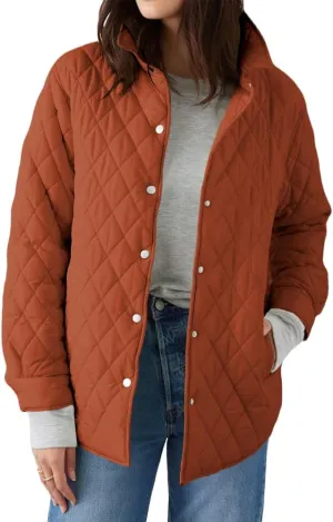 Grlasen Women's Lightweight Quilted Jacket Stand Collar Single-breasted Long Sleeve Warm Oversized Coat with Pockets