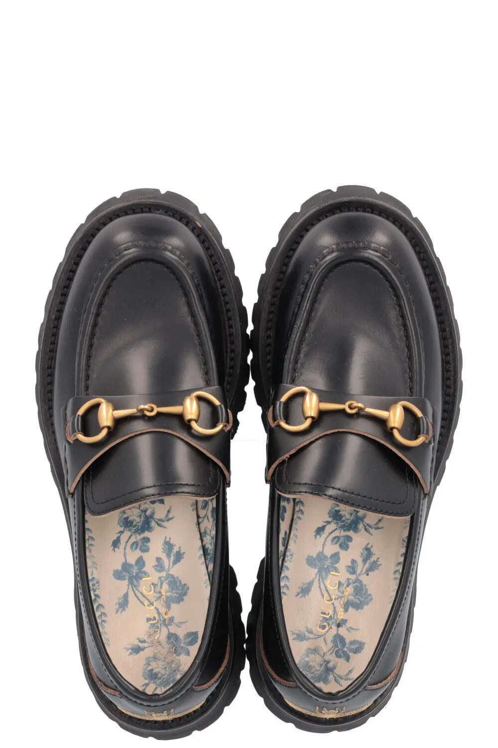 GUCCI Bee Embroidered Horsebit Plateau Loafers Black