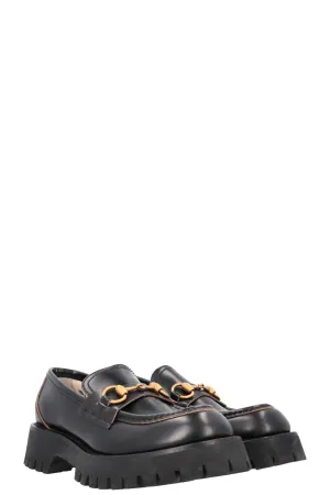 GUCCI Bee Embroidered Horsebit Plateau Loafers Black