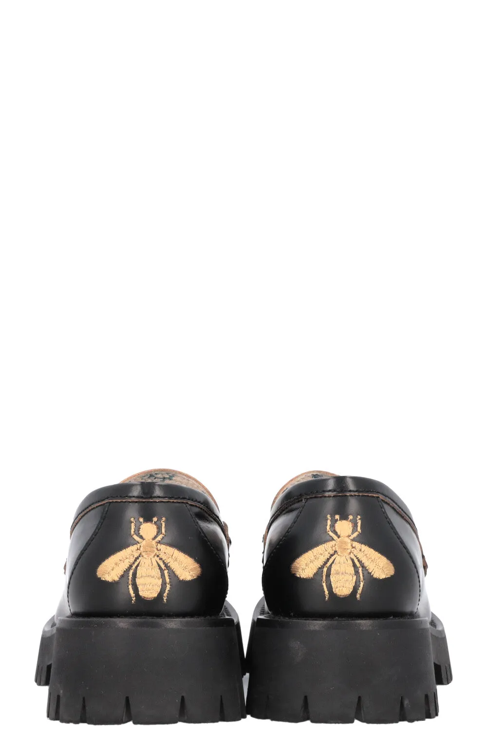 GUCCI Bee Embroidered Horsebit Plateau Loafers Black