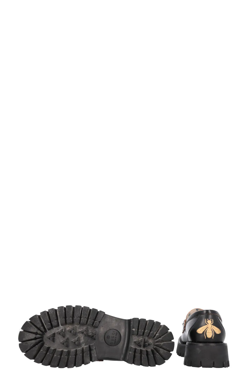 GUCCI Bee Embroidered Horsebit Plateau Loafers Black