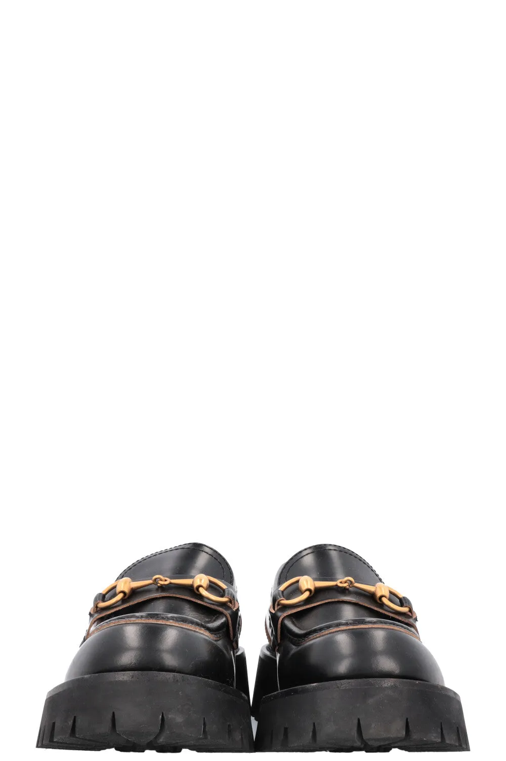 GUCCI Bee Embroidered Horsebit Plateau Loafers Black