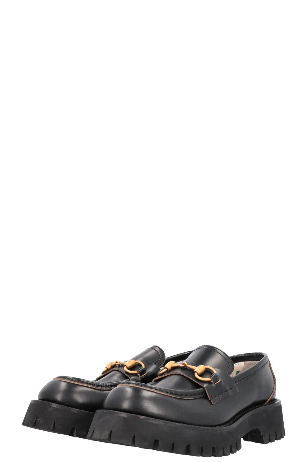 GUCCI Bee Embroidered Horsebit Plateau Loafers Black
