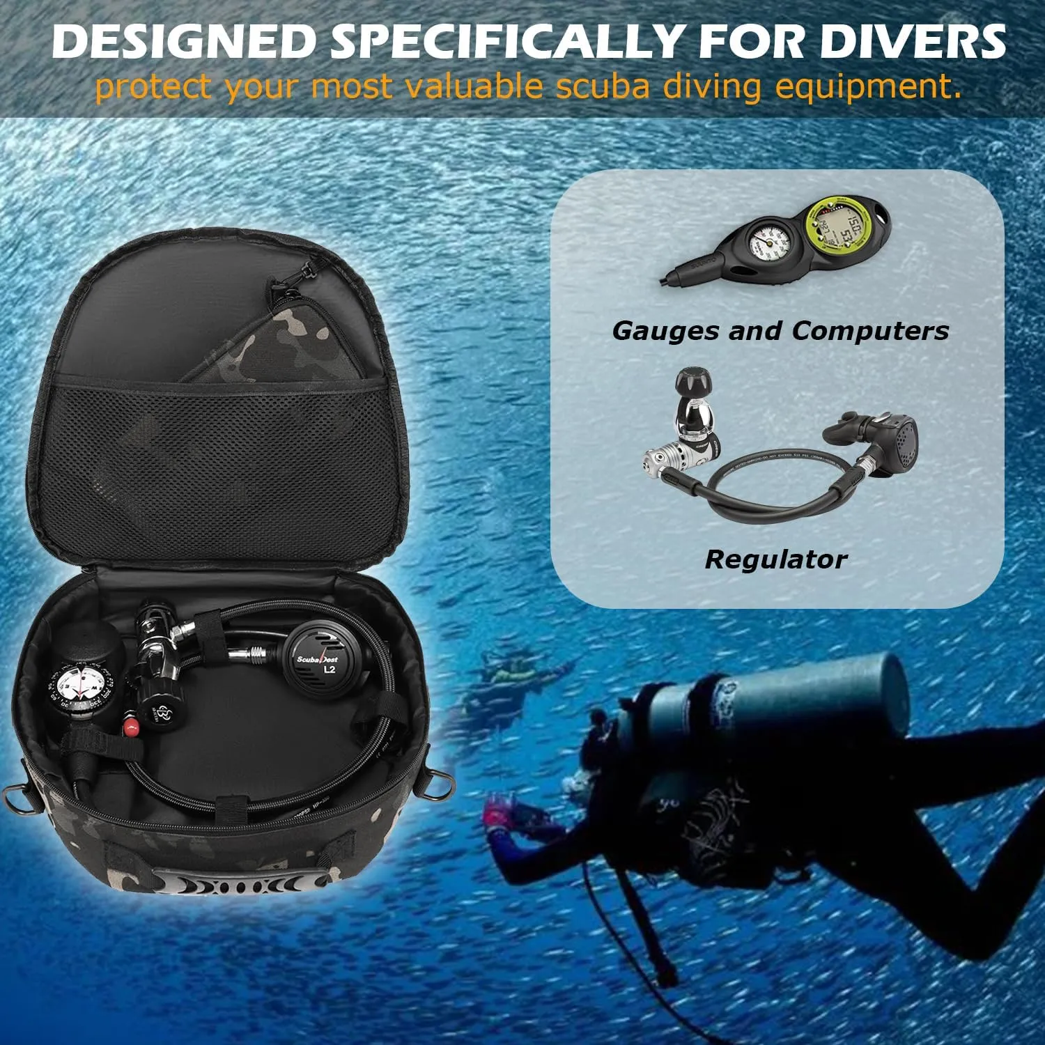 HAMBOLY Scuba Regulator Bag Padded Diving Regulator Protective Case Diving Snorkeling Gear Storage Carry Pouch