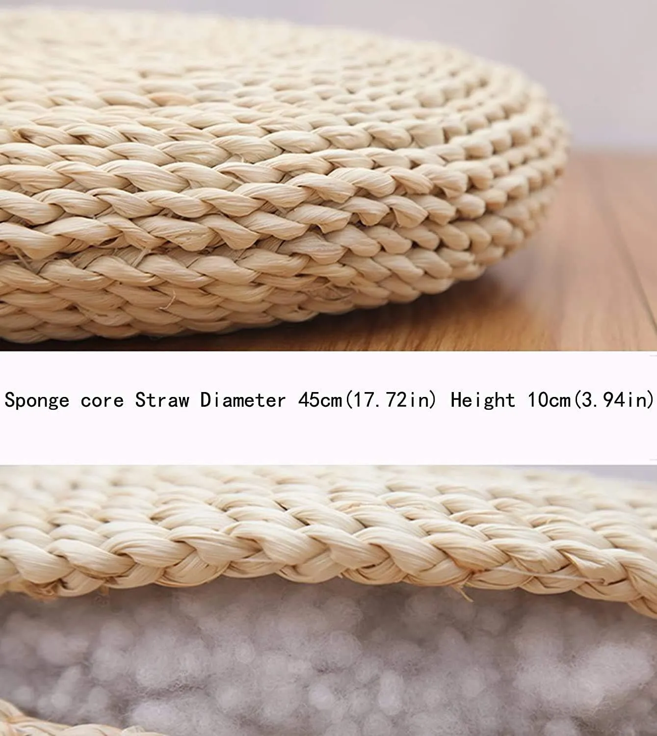 Handcrafted Eco-Friendly Breathable Padded Knitted Straw Flat Seat Cushion/Straw futon Cushion (Round Silk Wadding Filling 45cm(17.72in) 1 pcs