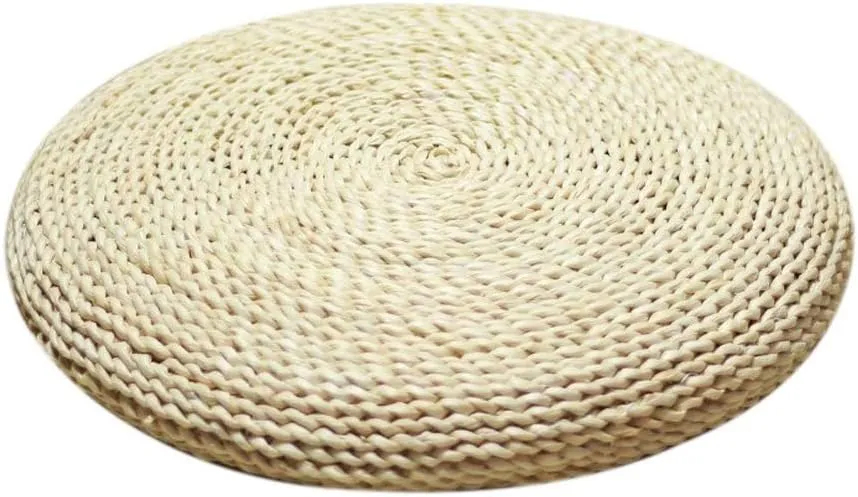 Handcrafted Eco-Friendly Breathable Padded Knitted Straw Flat Seat Cushion/Straw futon Cushion (Round Silk Wadding Filling 45cm(17.72in) 1 pcs