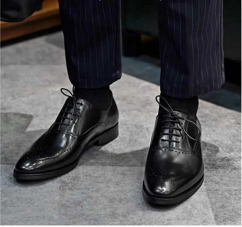 Handmade Brogues Oxford Shoes Genuine Leather Calfskin Leather Lace-up Brogue Dress Shoes Classic Business Formal Shoes Man Handcrafted Mens