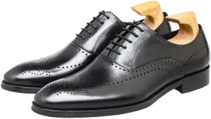 Handmade Brogues Oxford Shoes Genuine Leather Calfskin Leather Lace-up Brogue Dress Shoes Classic Business Formal Shoes Man Handcrafted Mens