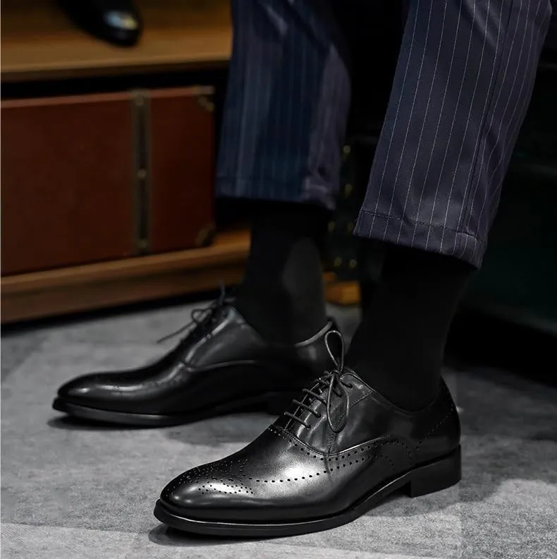 Handmade Brogues Oxford Shoes Genuine Leather Calfskin Leather Lace-up Brogue Dress Shoes Classic Business Formal Shoes Man Handcrafted Mens