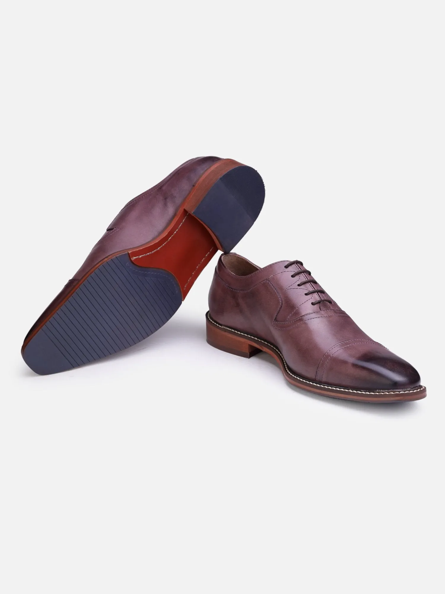Hats Off Accessories Luxe Genuine Leather Formal Brown Oxford Shoes With Cap Toe