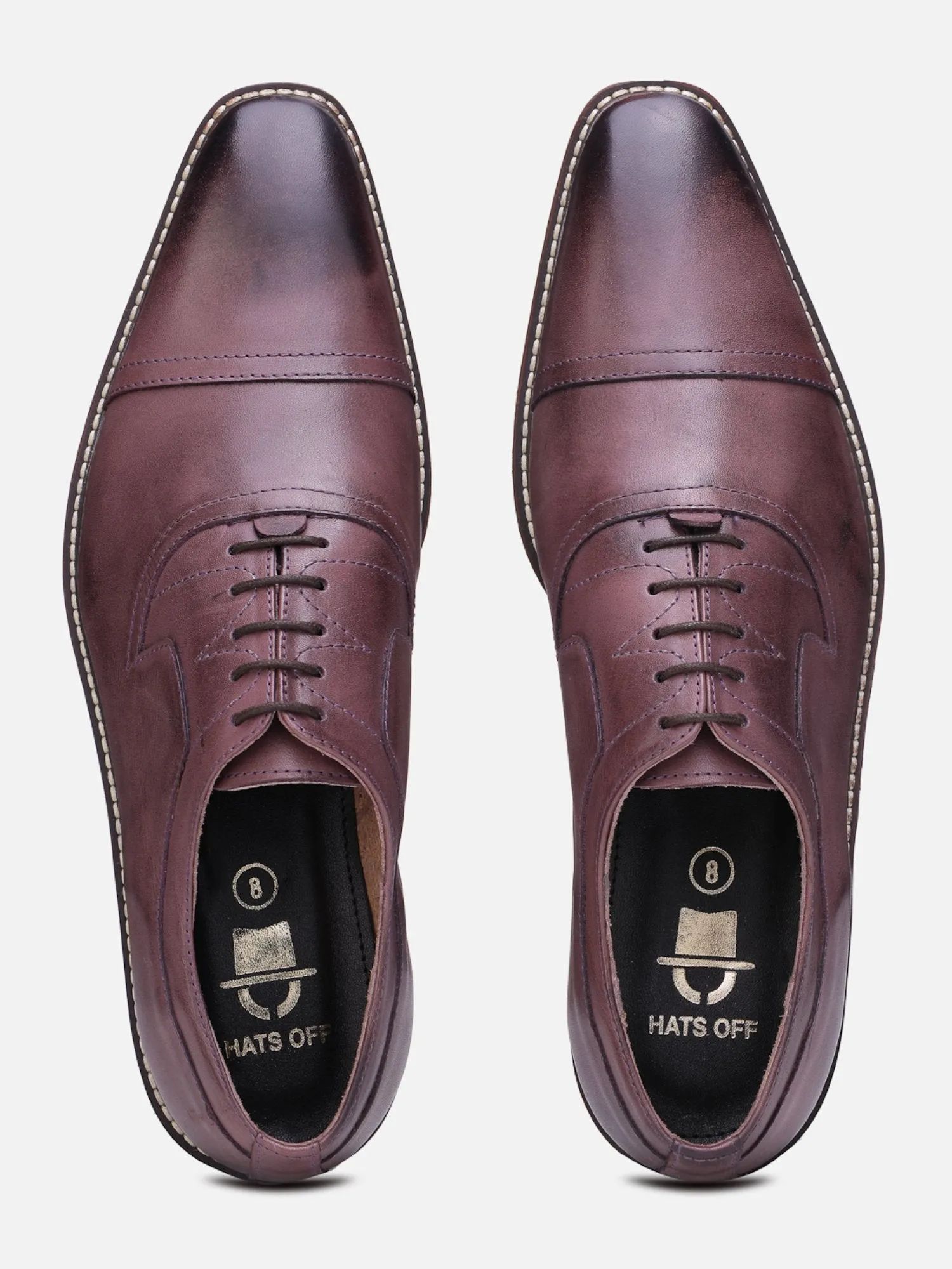 Hats Off Accessories Luxe Genuine Leather Formal Brown Oxford Shoes With Cap Toe