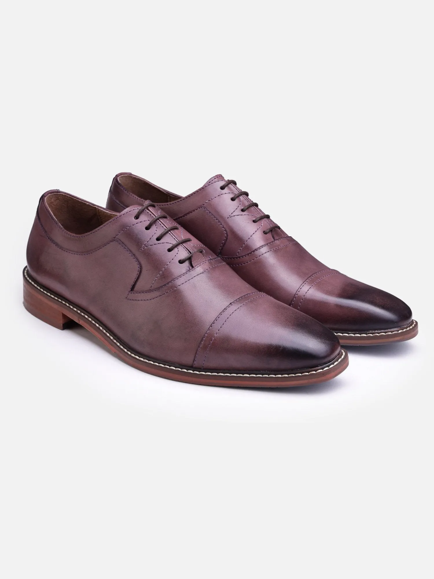 Hats Off Accessories Luxe Genuine Leather Formal Brown Oxford Shoes With Cap Toe