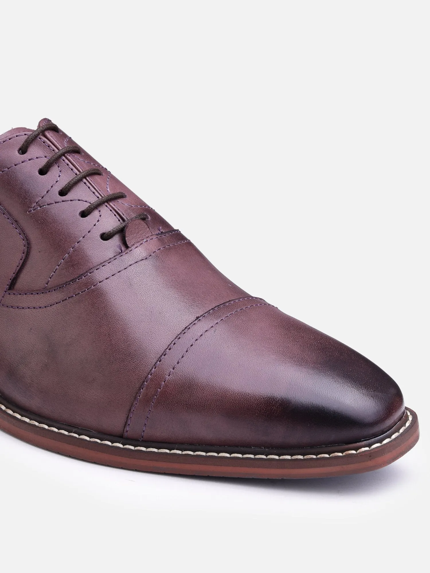 Hats Off Accessories Luxe Genuine Leather Formal Brown Oxford Shoes With Cap Toe