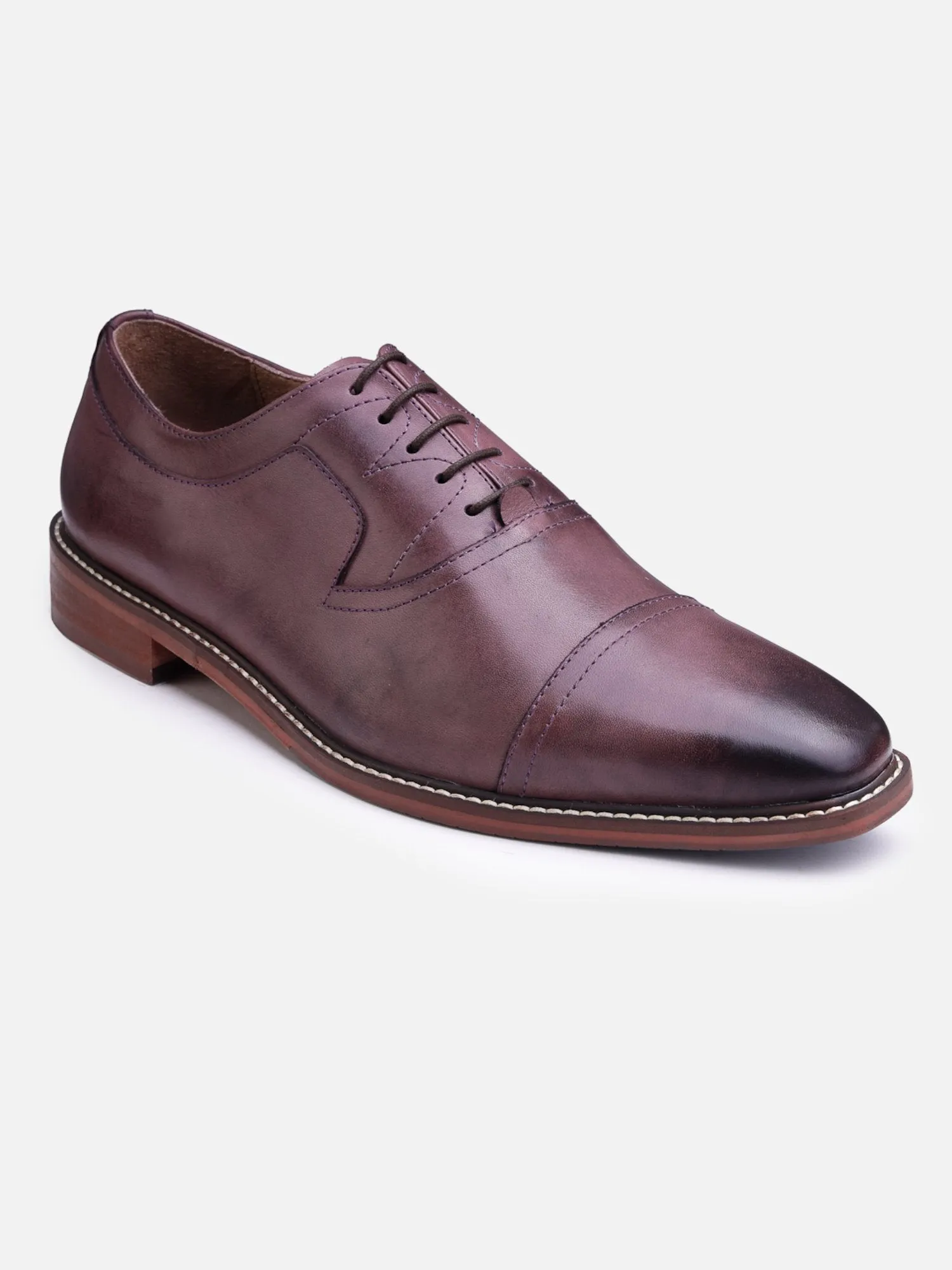 Hats Off Accessories Luxe Genuine Leather Formal Brown Oxford Shoes With Cap Toe