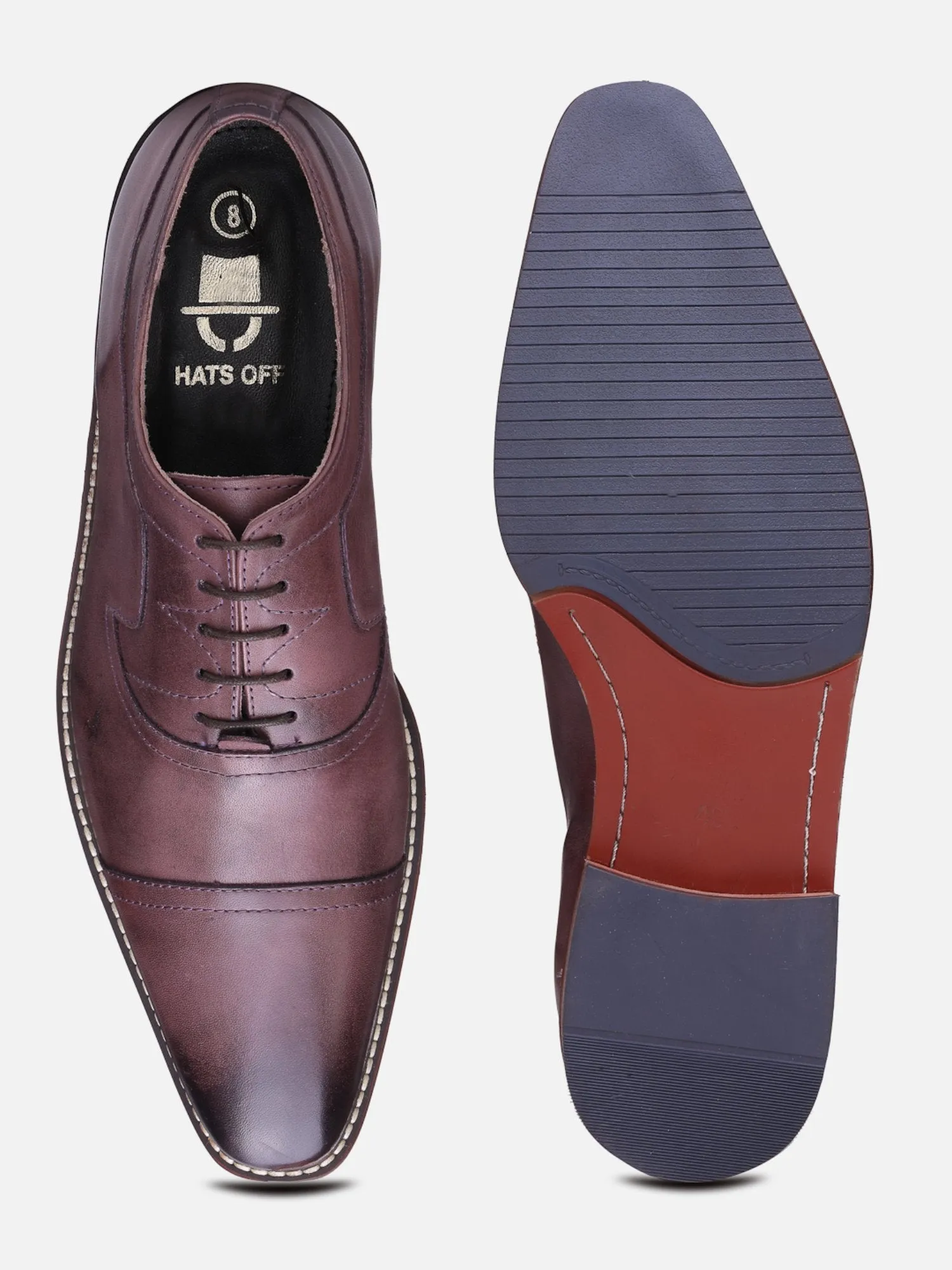 Hats Off Accessories Luxe Genuine Leather Formal Brown Oxford Shoes With Cap Toe