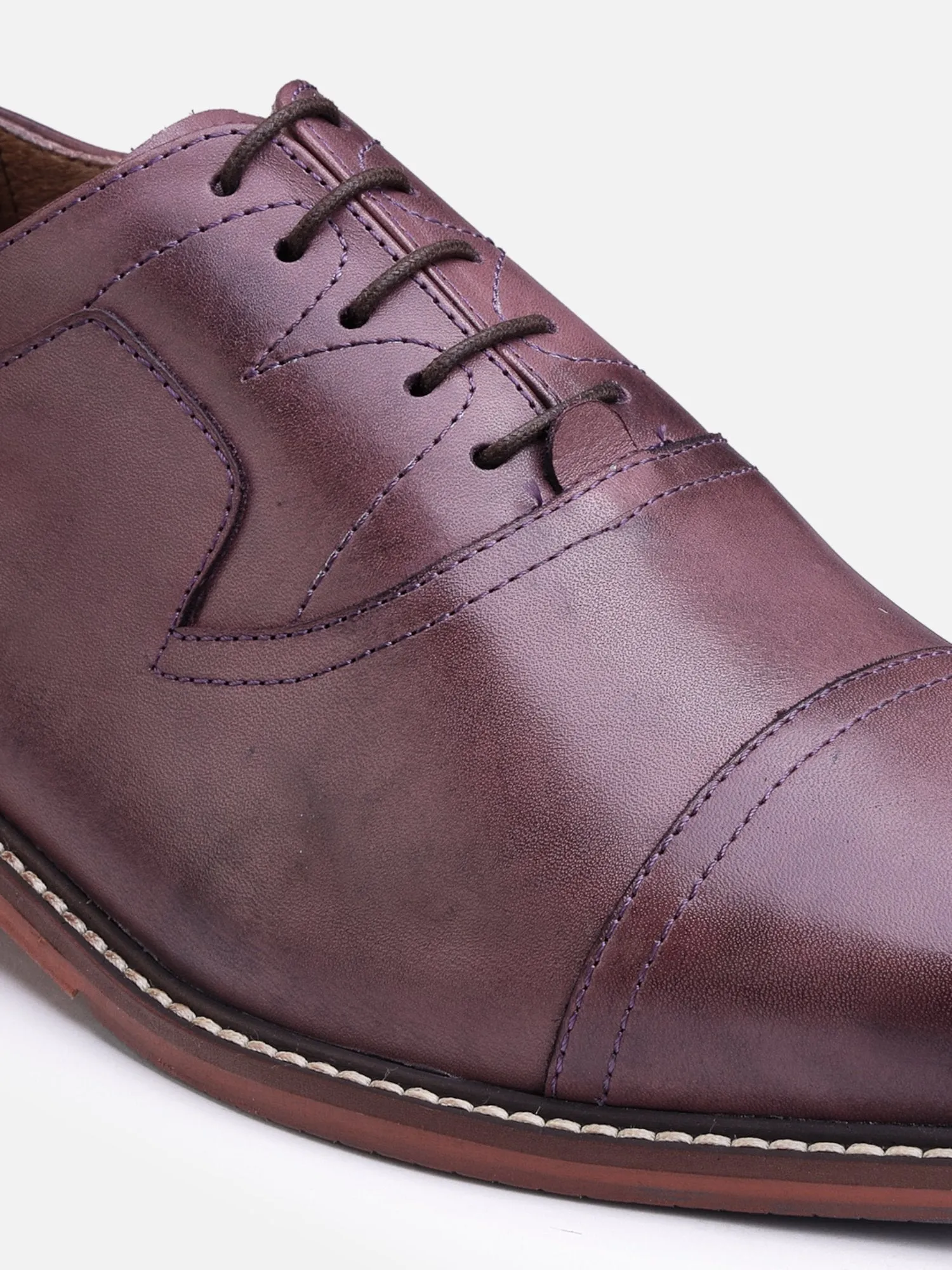 Hats Off Accessories Luxe Genuine Leather Formal Brown Oxford Shoes With Cap Toe
