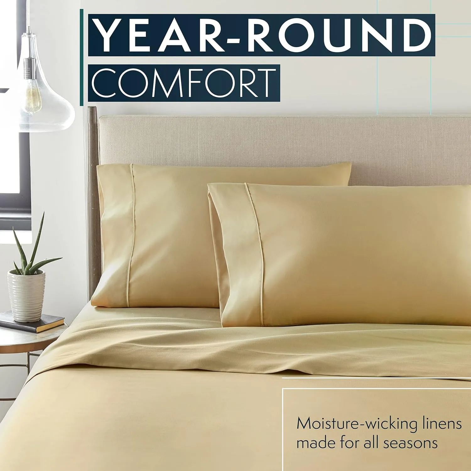 HC COLLECTION Twin Sheets Set, 3 pc Bed Sheets & Pillowcase Set - Machine Washable for Easy Care - Soft & Breathable All Season Microfiber Sheets with Deep Pockets - Beige