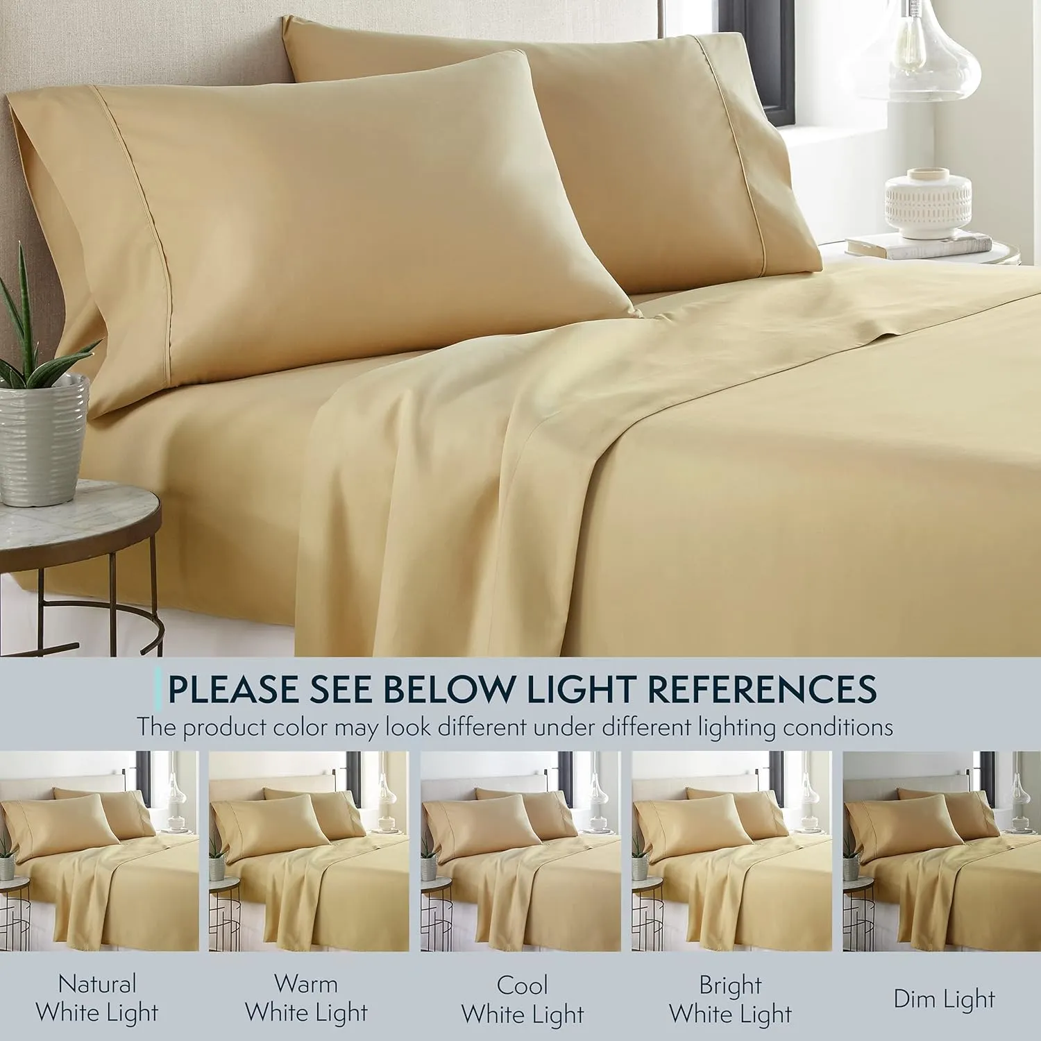 HC COLLECTION Twin Sheets Set, 3 pc Bed Sheets & Pillowcase Set - Machine Washable for Easy Care - Soft & Breathable All Season Microfiber Sheets with Deep Pockets - Beige