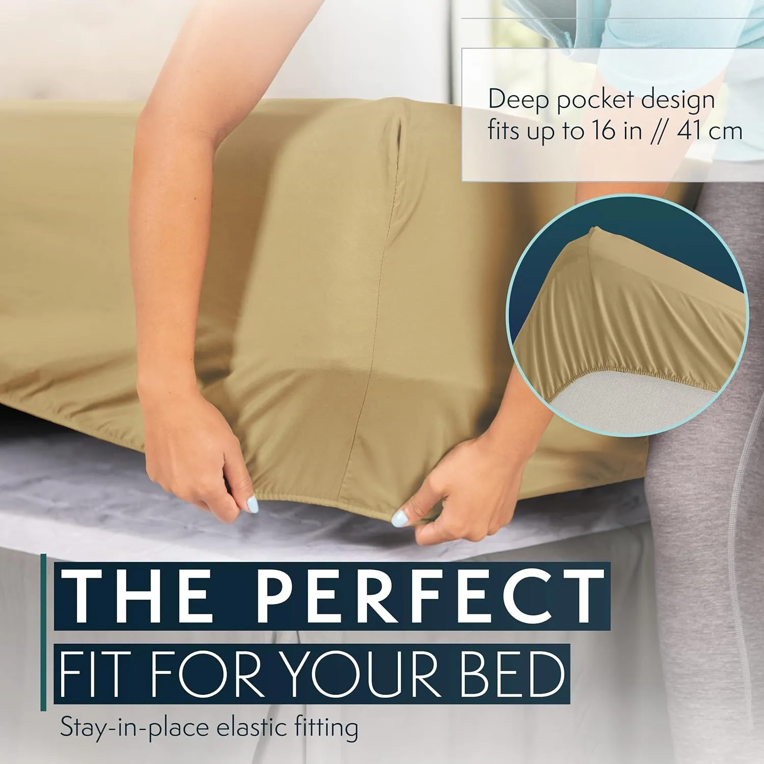HC COLLECTION Twin Sheets Set, 3 pc Bed Sheets & Pillowcase Set - Machine Washable for Easy Care - Soft & Breathable All Season Microfiber Sheets with Deep Pockets - Beige