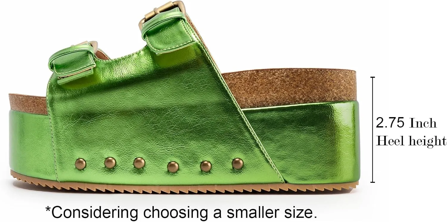 heelchic Platform Sandals Women, Chunky Platform Wedges with Arch Support, Big Buckle Casual Open Toe Slide Sandals