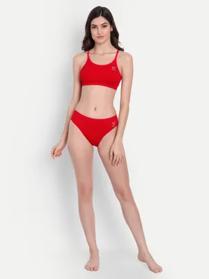 Heka Women Mid-Rise & Sweat-Wicking Seamless Bikini Rib Panty - Red