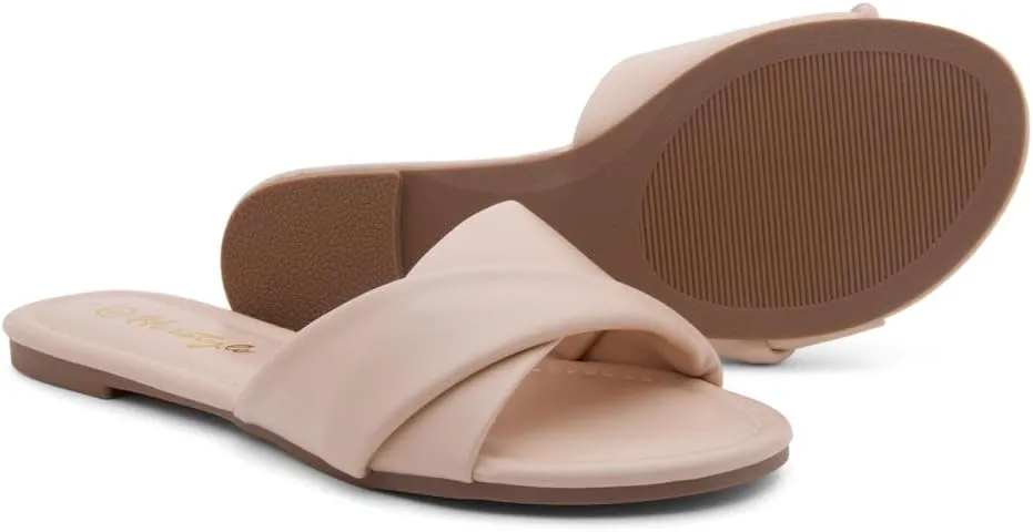 Herstyle MARLENA Women’s Flat Sandals, Fashion Slides Comfortable Casual Sandals with Round Open Toe and Single Band – Dressy Slip-On Slippers for Summer