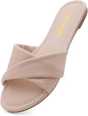 Herstyle MARLENA Women’s Flat Sandals, Fashion Slides Comfortable Casual Sandals with Round Open Toe and Single Band – Dressy Slip-On Slippers for Summer