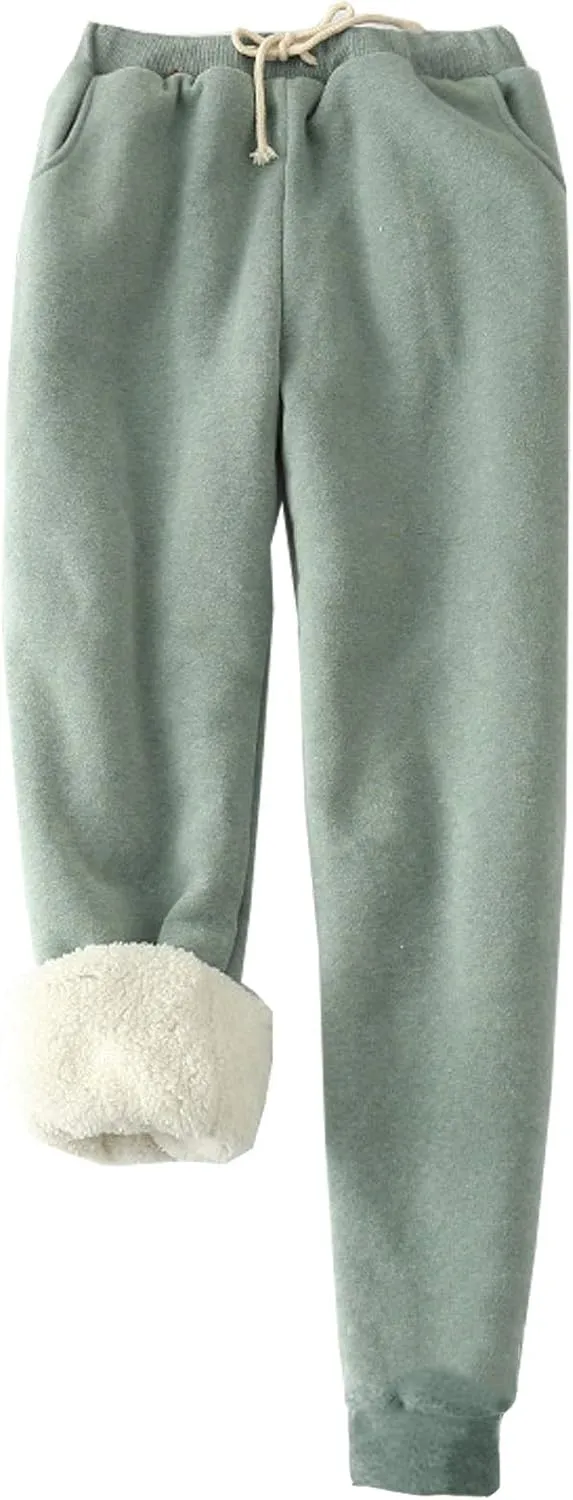 HeSaYep Women's Warm Sherpa Lined Sweatpants Drawstring Athletic Jogger Fleece Pants with Pockets