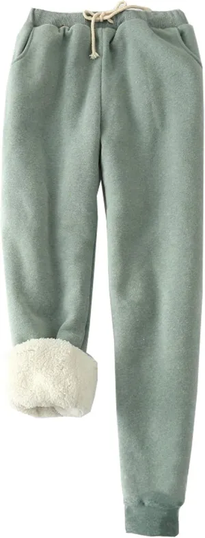 HeSaYep Women's Warm Sherpa Lined Sweatpants Drawstring Athletic Jogger Fleece Pants with Pockets