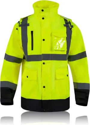 Hi Vis Rain Jacket, Men's Workwear Rain Suits Waterproof, Class 3 High Visibility Rain Coats for Men Rain Gear