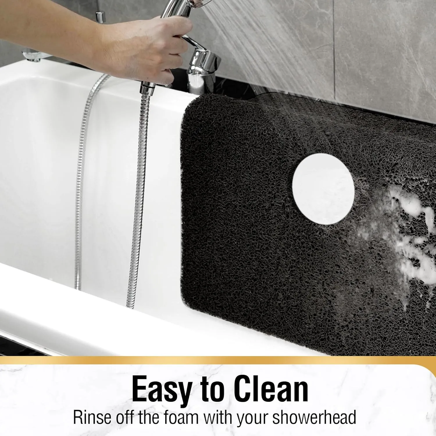 HITSLAM Square Shower Mat, 27 x 27 Inch Non Slip Bath Mat for Tub, Soft PVC Loofah Bathtub Mats with Drain Holes, Quick Drying Bathroom Stall Floor Mat, Bathroom Accessories Without Suction Cup, Black