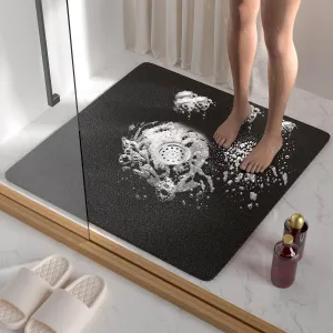 HITSLAM Square Shower Mat, 27 x 27 Inch Non Slip Bath Mat for Tub, Soft PVC Loofah Bathtub Mats with Drain Holes, Quick Drying Bathroom Stall Floor Mat, Bathroom Accessories Without Suction Cup, Black