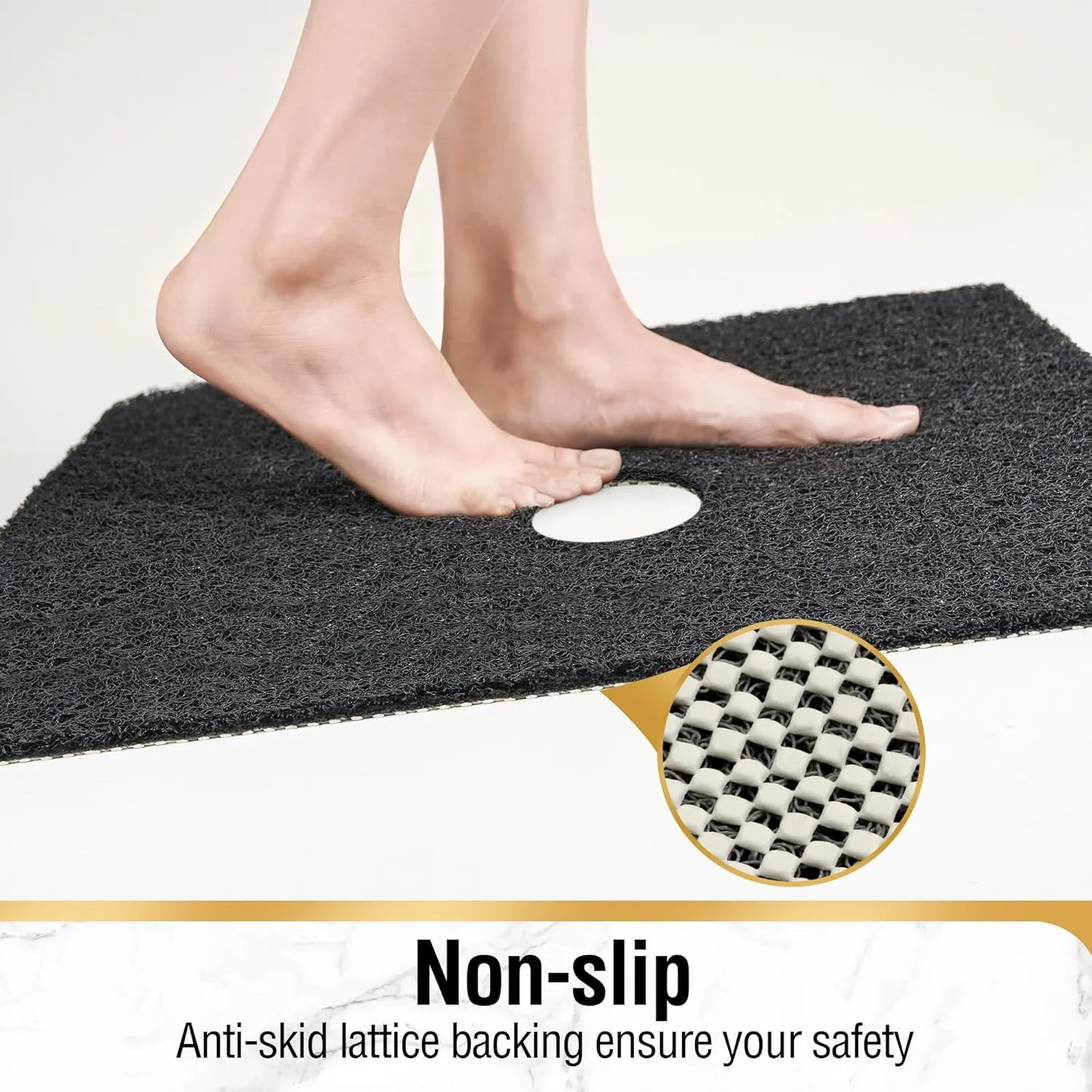 HITSLAM Square Shower Mat, 27 x 27 Inch Non Slip Bath Mat for Tub, Soft PVC Loofah Bathtub Mats with Drain Holes, Quick Drying Bathroom Stall Floor Mat, Bathroom Accessories Without Suction Cup, Black