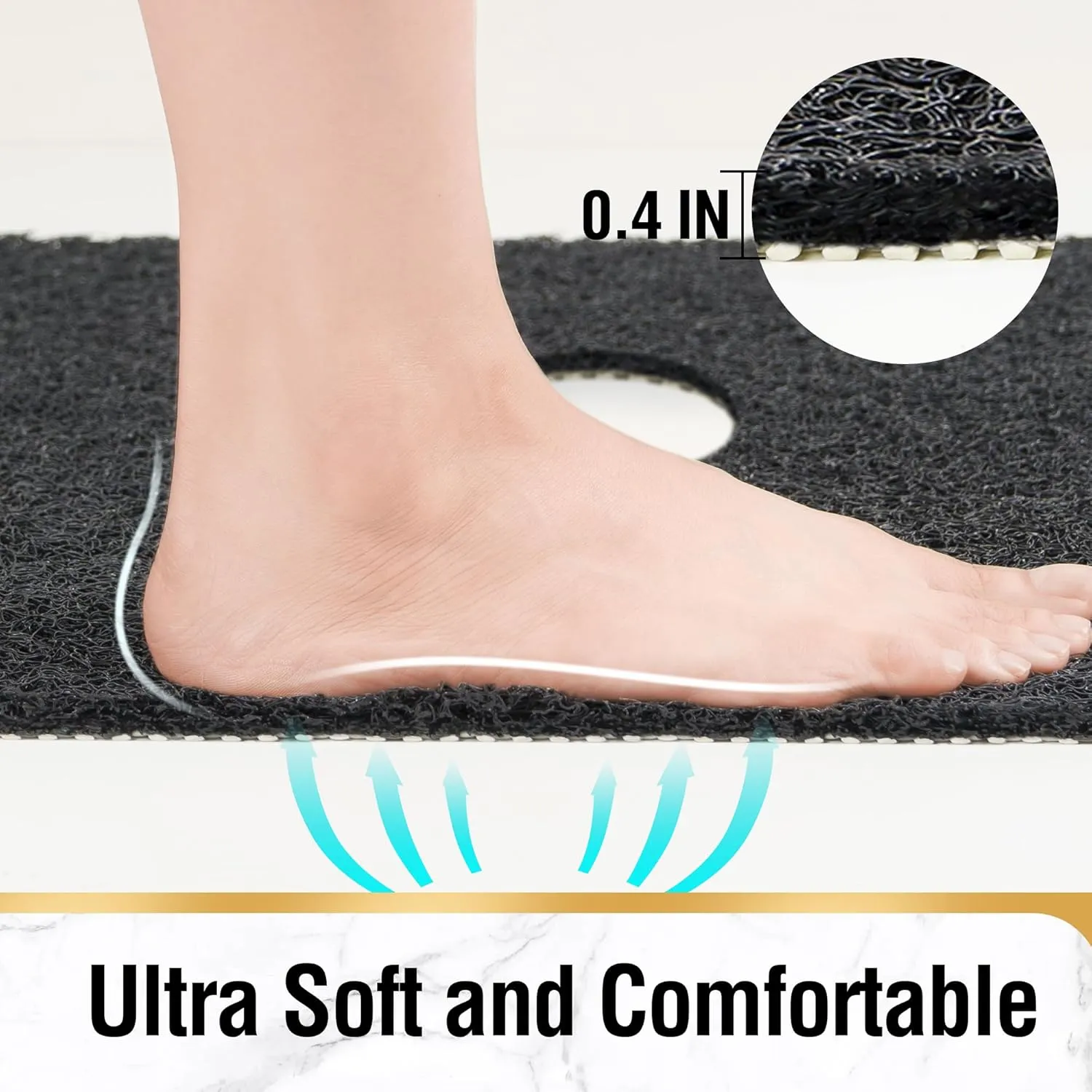 HITSLAM Square Shower Mat, 27 x 27 Inch Non Slip Bath Mat for Tub, Soft PVC Loofah Bathtub Mats with Drain Holes, Quick Drying Bathroom Stall Floor Mat, Bathroom Accessories Without Suction Cup, Black